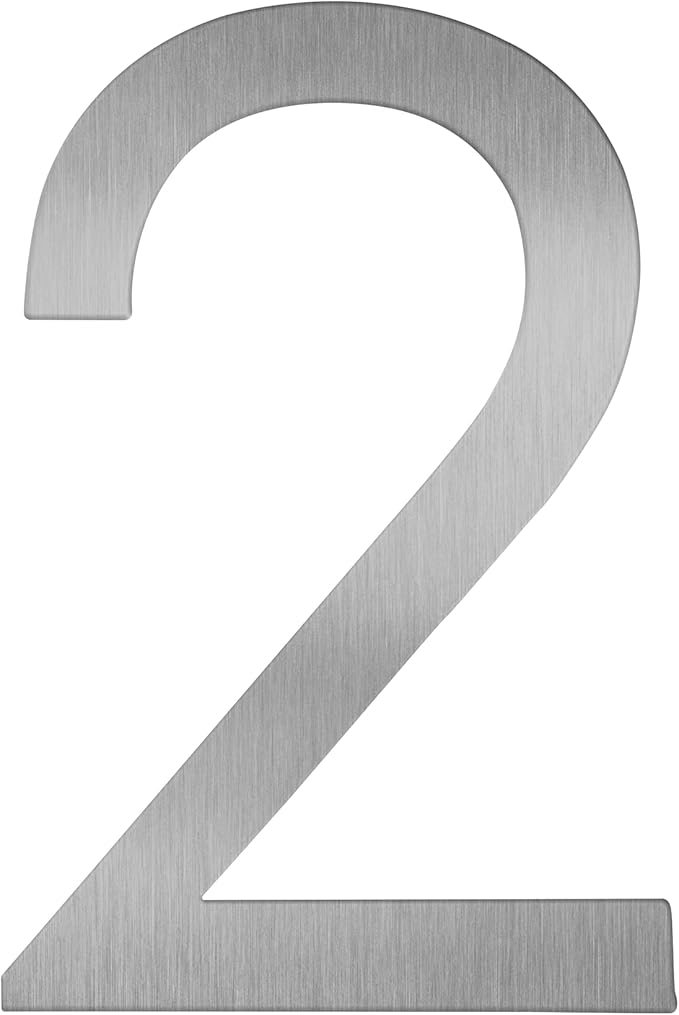 Adoorn 4 Inch Mailbox Numbers - Number 2, Silver Color, Each Sold Individually, Premium Metal Self Stick Address Numbers, Weatherproof Mailbox Numbers for Outside