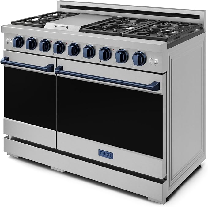 Gordon Ramsay by THOR Kitchen 48 Inch Professional Liquid Propane Range with Tilt Panel Touch Control in Stainless Steel/Navy Blue