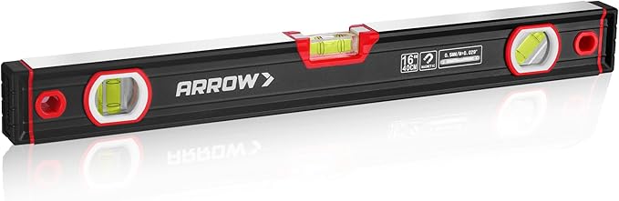 ARROW 16-Inch Level, Magnetic Torpedo Level with 45°/90°/180° Bubbles, Aluminum Alloy Body, Precision-Machined Base, Shockproof Rubber End Caps, V-Groove & Hanging Hole for Construction, Carpentry