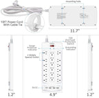 18 Outlets Surge Protector Power Strip - 10 Feet Flat Plug Heavy Duty Extension Cord with 18 Widely Outlets and 4 USB Ports, 2100 Joules, White, ETL Listed