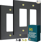 RIO SALTO Modern Metal Matte Black Double Decorator Wall Outlet Cover Light Switch Double Rocker Decora Electrical Decorator Wall Plate Electric Outlet Covers MIDSIZE Receptacle - (2 Gang, 2-Pack)