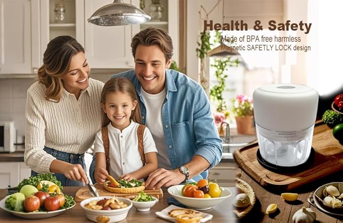 Electric Garlic Chopper, Cordless USB Chargeable Mini Food Processors 250ML (White)