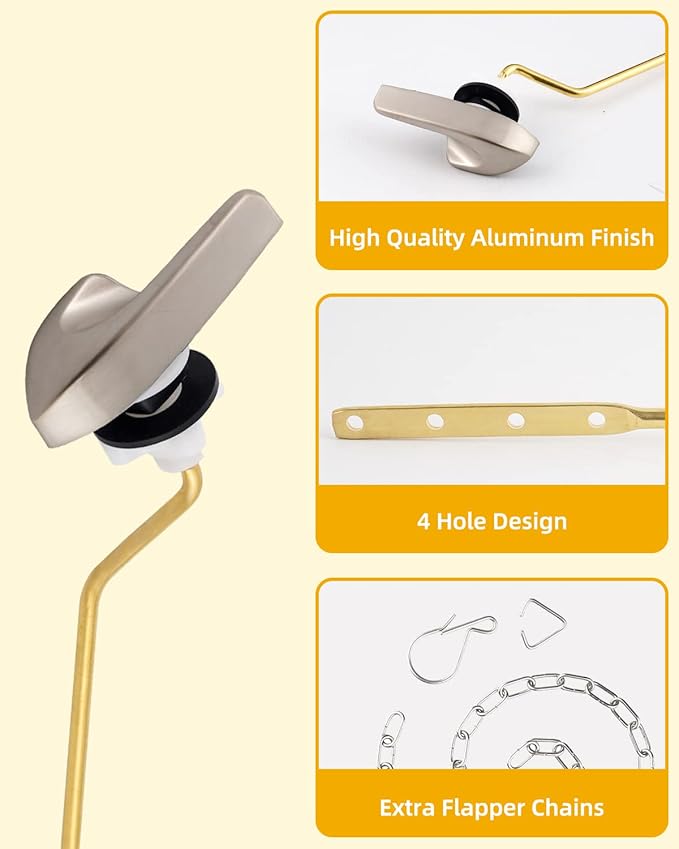 2 Pack Universal Brass Toilet Handle Replacement Kit, Side/Angle Mount Toilet Flush Handle Compatible with Kohler K-GP30324-CP/TOTO/American Standard, Stainless Steel Flapper Chain, Brushed Nickel