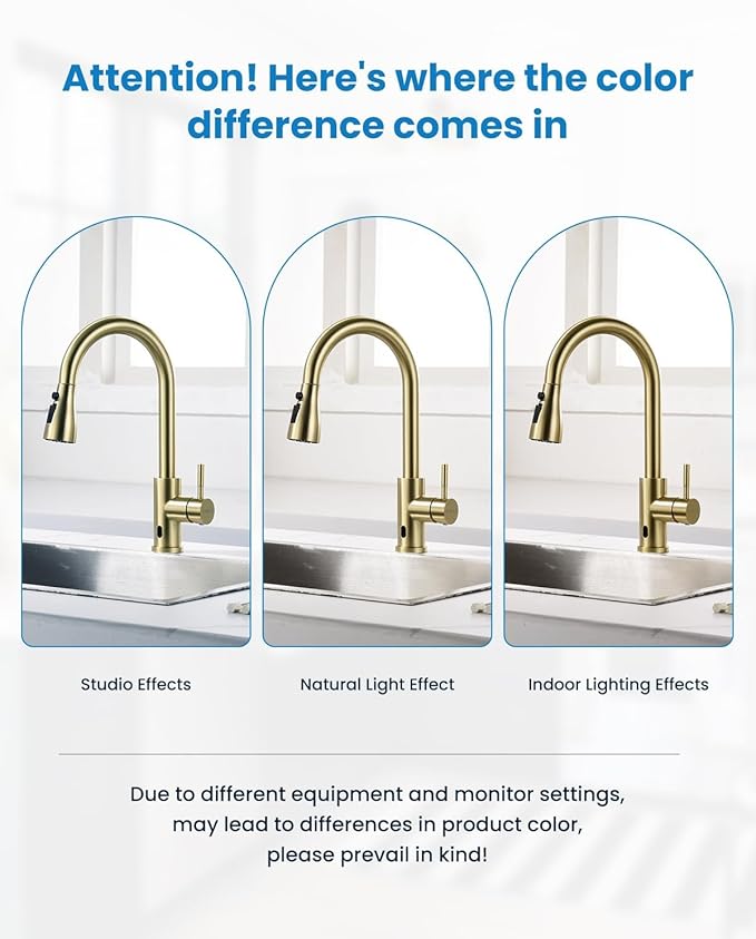APPASO Touchless Kitchen Faucets Gold, Brushed Gold Kitchen Faucet Touchless, Touchless Kitchen Faucet with Pull-Down Sprayer and Soap Dispenser, Stainless Hands Free Faucet for Kitchen Sink 2-4 Hole