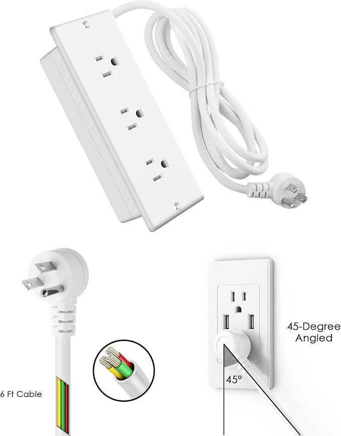 Conference Recessed Power Strip Socket Waterproof,Conference Table Splash Resistant Furniture Recessed Power Strip,Flush Mount with 3 Outlets,6ft Extension Cord,Flat Plug