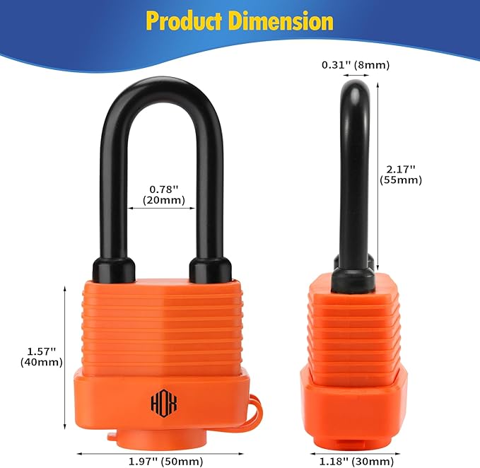 HOX 4-Pack Weather Resistant Padlocks – 40mm Laminated Steel, Chrome Plated with 2-inch Shackle, Vinyl Wrapped, Hardened Steel for Extra Security