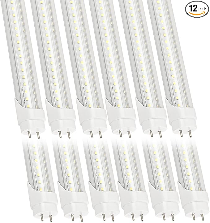 12 Pack 5FT T8 LED Tube Light 48W G13 Bi-Pin Cap 6000K Cool White with Dual Row LEDs T8 T10 T12 Fluorescent Light Bulbs Replacement 5 Foot Shop Lights