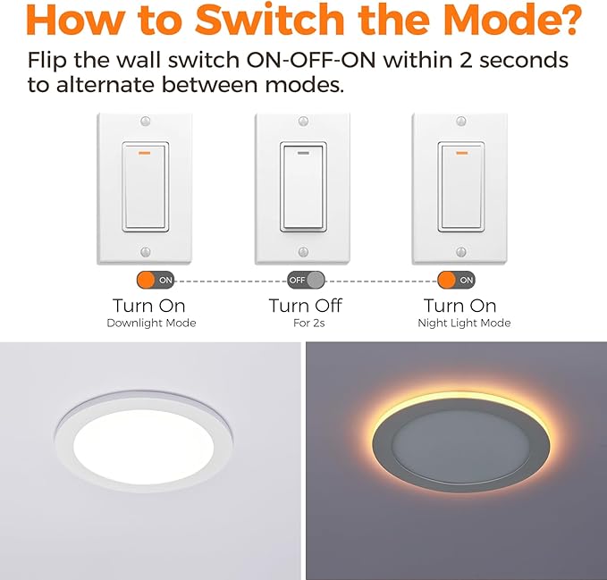 12 Pack 8 Inch 5CCT LED Recessed Ceiling Light with Night Light, Dimmable Canless Wafer Downlight, 2700K/3000K/3500K/4000K/5000K Selectable, Ultra-Thin, 15W, ETL, White