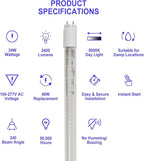 20 Pack 4FT LED T8 Type A+B Tube Lights, 24W, 5000K, Single or Double End Powered, Plug and Play or Ballast Bypass, 4 Foot T10 T12 Fluorescent Bulbs Replacement, Clear Cover