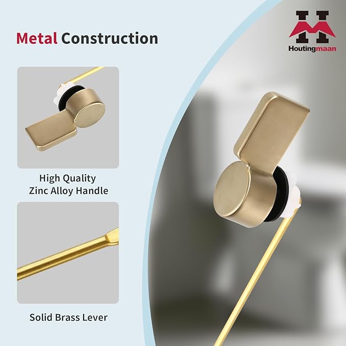 Houtingmaan Toilet Handle Replacement Kit,Toilet Handle Lever for Most Front Mount Toilets, Universal Brass Toliet Flush Handle Lever with Stainless Steel Flapper Chain,Gold