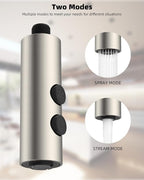 Hibbent Metal Pull Down Kitchen Faucet Head Replacement with 15 Adapters, Sink Spray Head, 2 Function Spray Nozzle Compatible with Moen, American Standard, Delta, Kohler Faucets, Brushed Nickel