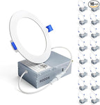 Ensenior 16 Pack 4 Inch LED Recessed Ceiling Light, Dimmable, 6000K Clear White, 750LM 9W 120V, High Brightness Canless Wafer Downlight - ETL&FCC&IC