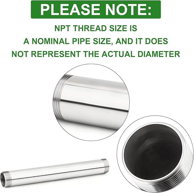 TAISHER 1PCS Stainless Steel Pipe Fittings, 1-1/4" NPT Male x 1-1/4" NPT Male Threaded, 12" Length Nipple Cast Pipe