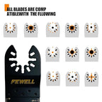 FEWELL 55PCS Oscillating Saw Blades, Universal Titanium Multitool Blades for Hard Materials, Metal, Wood, Plastic, Nails,Curved Edge Oscillating Saw Blades, Fits Most Tools