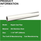 TAISHER 1PCS Stainless Steel Pipe Fittings, 1-1/4" NPT Female x 1-1/4" NPT Female Threaded, 12" Length Nipple Cast Pipe