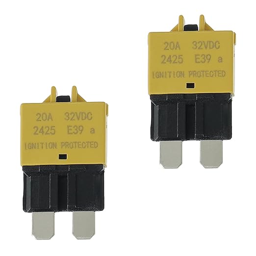 20A DC 12V-32V Manual Reset Circuit Breaker ATC/ATO Low Profile T3 Mini Blade Fuses Breakers for Car Trucks Marine Boat RV Solar and More,2 Pack