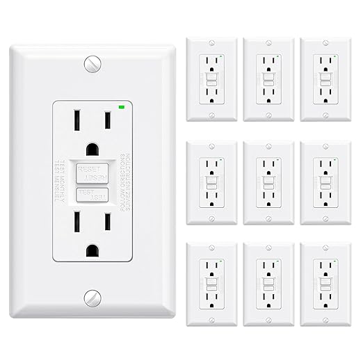 ELEGRP GFCI Outlet 15 Amp, Self-Test GFI Electrical Outlet with Narrow Design, GFCI Receptacle with LED Indicator, UL Listed, White, Wall Plate Included, 10 Pack