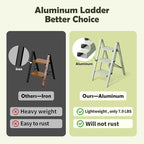 Taranta 3 Step Ladder,Aluminum Lightweight Folding 3 Step Stool with Anti-Slip Wide Pedal,330lbs Capacity Step Ladder for Household,Kitchen,Office - Fairyland Green