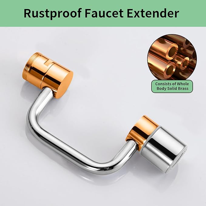 SELLO 1080° Rotating Faucet Extender for Bathroom Sink, Sink Water Faucet Aerator with Brass Extension, Sink Extender with Adjustable Swivel Arm, Fit to Faucet Threads G1/2, 15/16”, and 55/64”
