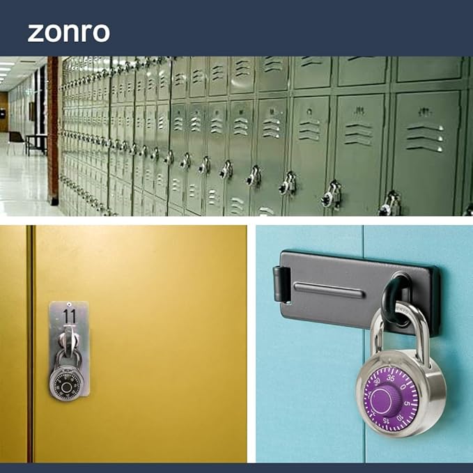 ZonRo Locks Combination Padlock, Fixed Dial Combination Padlock 8 Pack,3 Digit Code Standard Dial Combination, 2 in Wide. 3 in Height,Purple Turntable, Lock for Gym & Locker, School, Toolbox