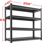 Metal Garage Storage Shelves Heavy Duty Shelving Unit 4 Tier Steel Adjustable Organizing Shelves 2500 LBS Capacity Industrial Shelving Ideal for Garage Tote Pantry Basement Outdoor, 63”Hx39”Wx14”D