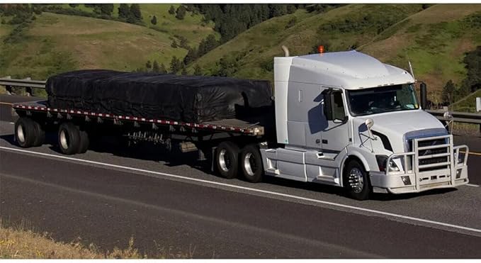 Mytee Products 24' x 27' Flatbed Trailer Lumber Tarp with 8 FT Drop - Heavy Duty Black 18 Oz Vinyl Waterproof Tarp for Truck/Trailers to Protect Cargo from Wind, Rain, Snow, and Sun