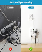 Short Extension Cord 1 ft - 2 Prong Power Strip 1700J Appliance Surge Protetor with 15A 8 Outlets 6 USB (5V/4.8A 24W) Charging Ports, Multi Plug Wall Outlet Extender for Home Office Dorm Roomc, White