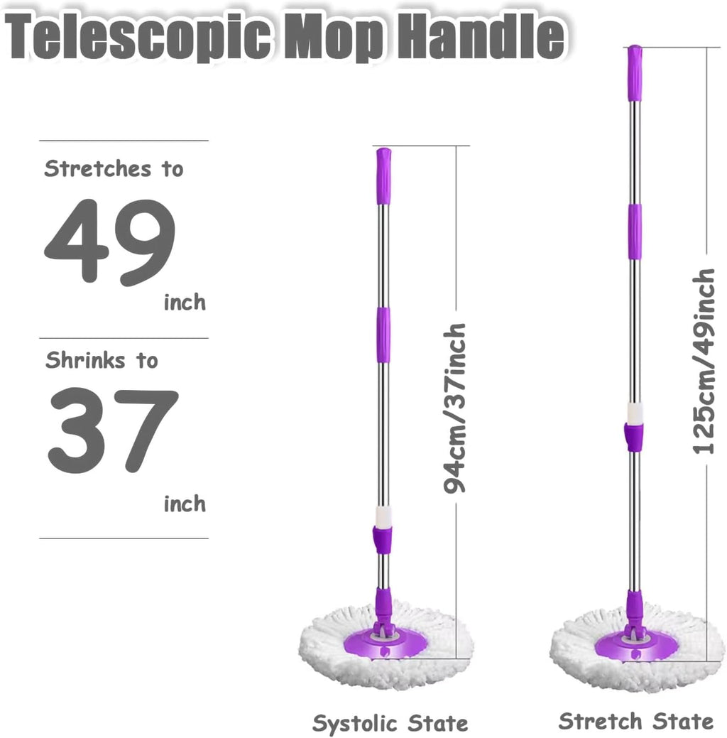 Spin Mop Replacement Mop Handle, 49-inch 360 Degrees Rotating Telescopic Replacement Mop Stick with Reinforced Plastic Disc for Spin Mop Bucket Cleaning System (Plastic Disc, Khaki)