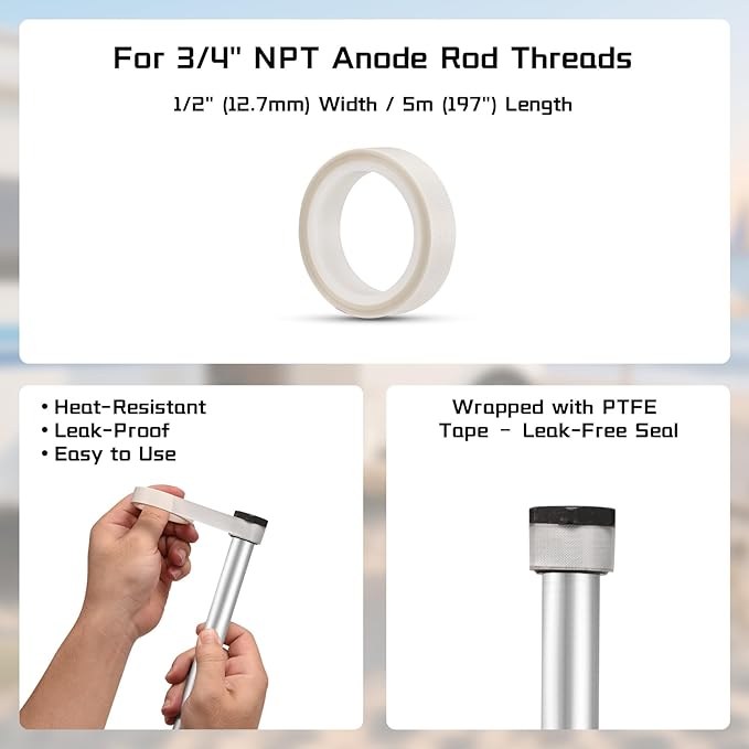 Jalja RV Water Heater Maintenance Tool Kit – Includes 3/4"-14 NPT Tap, Dual Hex Anode Rod Wrench (1-1/16" & 1-1/2"), and 197" Teflon Tape for Suburban Water Heaters