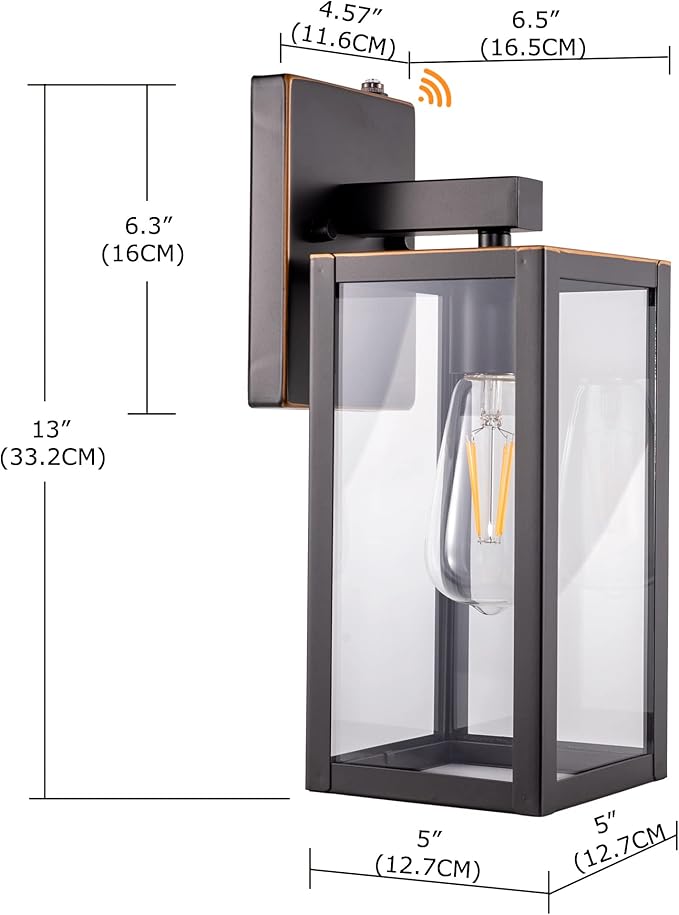 GRUENLICH Dusk to Dawn Large Outdoor Wall Lantern, Wall Sconce as Porch Lighting Fixture, E26 Base Max 60W, Metal Housing with Glass Shade (Oil Rubbed Bronze, 1-Pack)