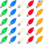 25 Pack C9 Multicolor Christmas Light Bulbs, C9 Multicolor Ceramic Replacement Bulbs for Christmas String Lights, E17 Intermediate Base 7W Night Light Bulbs for Indoor Outdoor Holiday Decor