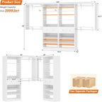 [10 FT Closet System] Reversible Set of 2 Wood Closet Organizer System with 2 Drawers, 4 Hanging Rods Adjustable Shelf, Walk In Closet Organizers with Shoe Rack, Garment Rack Clothes Rack, White
