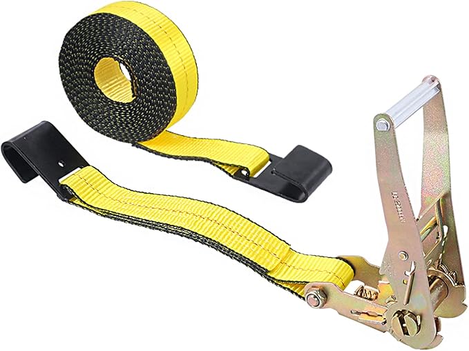 Flat Hook Ratchet Straps-Tie Down Straps Heavy Duty-2 Inch x 27 Feet-Weather Resistant Strap -3,333 Pound Working Load Limit-for Flatbed, Truck, Trailers Pickup(2 Pack) Yellow