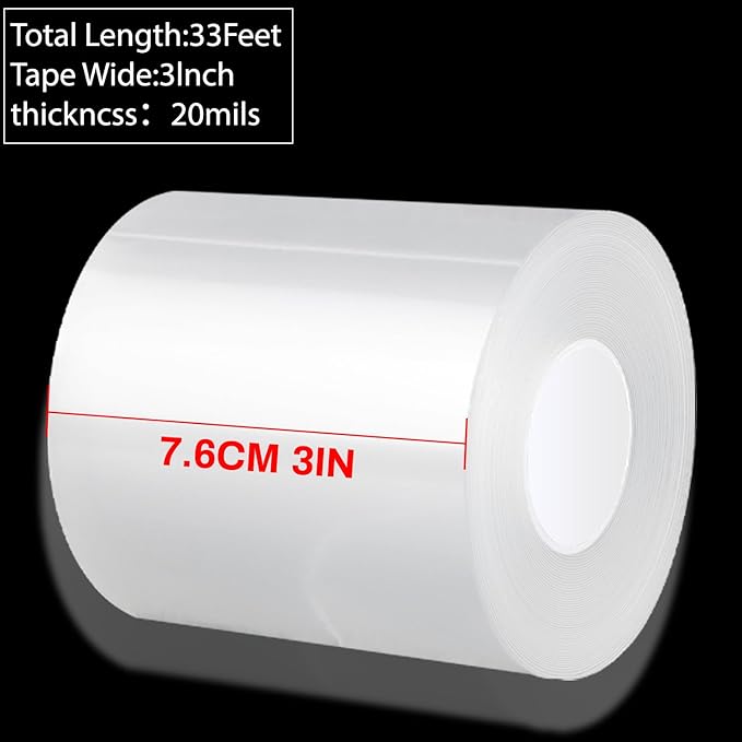 Transparent Window Weather Sealing Tape 3 Inch x 33 FT Weather Stripping Residue-Free Clear Window Insulation Tape for Doors Windows and Shower Glass Gaps (3 in * 33 FT)