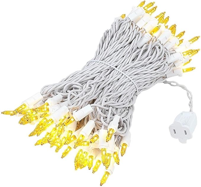 Novelty Lights 50 Feet 100 Bulb Incandescent Mini Light String, Yellow with 6-Inch Spacing on White Wire, UL Listed Commercial Grade Indoor/Outdoor Mini Lights, Connectable End-to-End