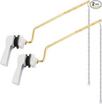 Hibbent 2 Pack Universal Side Mount Toilet Handle Angle-Mount Adjustable Trip Lever Tank Flush Lever Replacement Handle with 2 Pieces Stainless Steel Flapper Chains for Most Side Mount Toilets, White