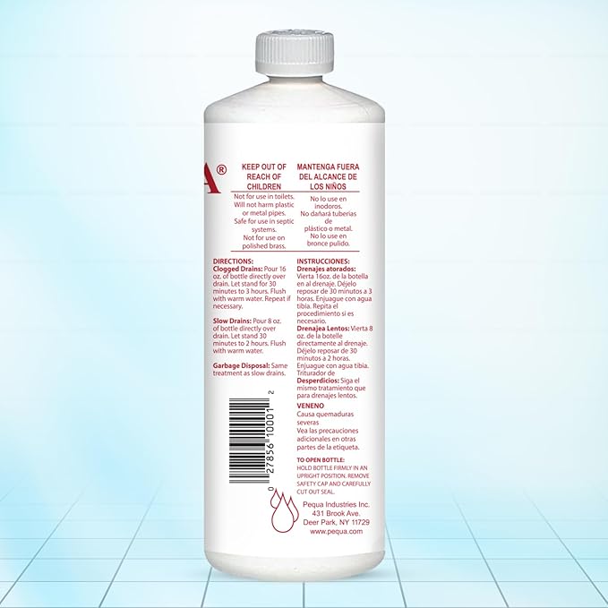 PEQUA INDUSTRIES Pequa Heavy Duty Drain Opener, Non-Acid, Fast-Acting Formula, Industrial strength Drain Cleaner for Sinks, Tubs, Septic Tanks - 32 Oz (Pack of 4)