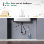 CREA 4 Holes Kitchen Faucets with Pull Down Sprayer and Soap Dispenser,Two Handles 8-Inch Bar Sink Faucet for RV Laundry Camper Utility Sink Brushed Nickel Stainless Steel