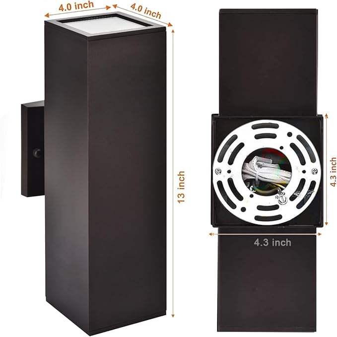 Outdoor Wall Lights with Dusk to Dawn Photocell Sensor, Exterior Light Fixture Wall Mount with A19 LED Bulbs, Up Down Outdoor Sconce Lights for House Porch Front Door 13" Height