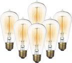 Jslinter 6-Pack Edison Light Bulb, Warm White 2200K Old Fashioned Incandescent Light, 60 Watt Dimmable ST58 Antique Vintage Style Light, Clear Glass e26 Base(60w/110v)