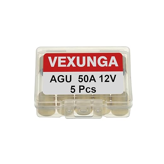 50A AGU Fuse 50 Amp Gold Plated Glass Inline Automobile Audio Fuses for Car Auto Stereo Amplifier Safety Power Protection 12V (Pack of 5 Pcs)