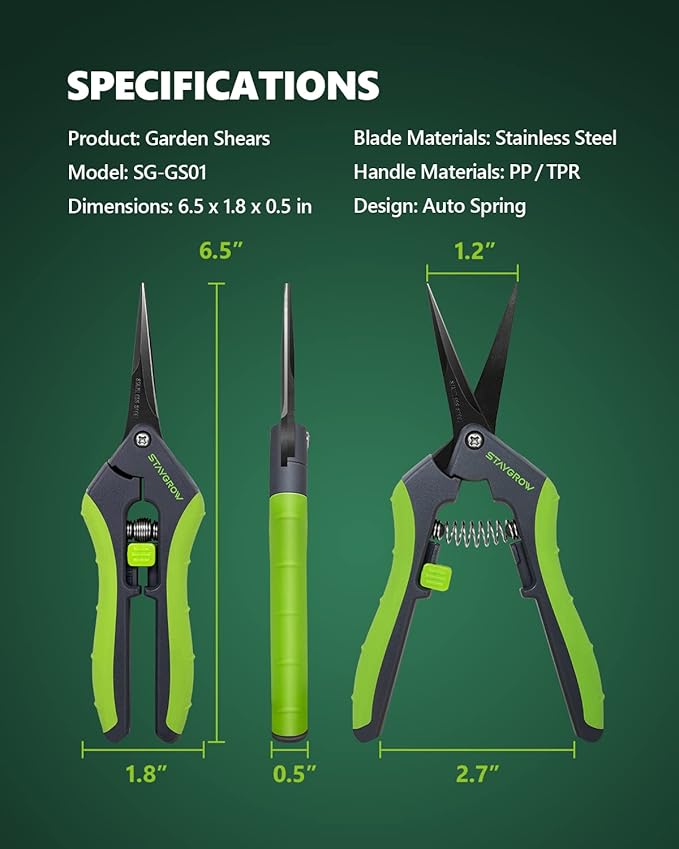 6.5" Straight Pruning Shears for Gardening, Sharp Plant Trimming Scissors for Precise Cuts, Stainless Steel Garden Scissors Bonsai Clippers (1-Pack)