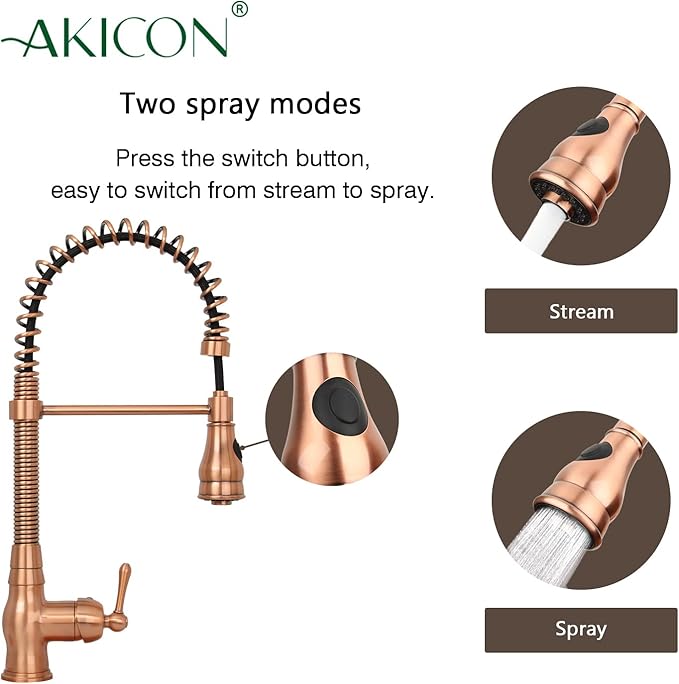 Pre-Rinse Spring Kitchen Faucet, Single Handle Solid Brass High Arc Pull Down Sprayer Head Kitchen Sink Faucet