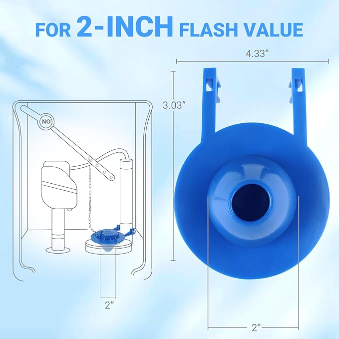 Universal Toilet Flapper Replacement 2 Inch - Compatible with Most American Standard Kohler Fluidmaster Toto Gerber Toilets Tank Water Saving Rubber Flush Valve Flapper with Stainless Chain Blue 1Pack