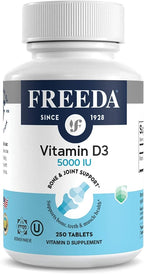 FREEDA Vitamin D3-5000 IU - Pure High Potency Kosher Supplement Tablets - Bone and Muscle Health, Calcium Absorption, Immune Support for Men and Women* - 250 Count