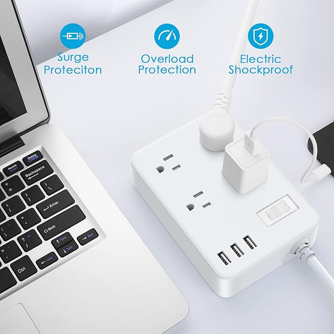 Jgstkcity Outdoor Waterproof Power Strip, 4 Flat Plug Outlets and 3 USB Ports, Mountable Weatherproof Surge Protector, Multi Outlet Extension for Camping, Garden, Kitchen, Bathroom, 6ft Cord (Grey)