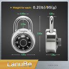 LanuBe Lock Standard Dial Combination Lock, 2 in. Wide, with Different Combinations, Black Turnplate, Pack of 16; Lock for School, Employee, Gym & Sports Locker, Case, Toolbox, and so on