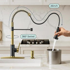 Touch-Less Kitchen Faucet, 3 Modes Pull Down Sprayer, LED Temperature Control,Sensor Activated,Ceramic Valve, 360-Degree Rotation, 1 or 3 Hole Deck Plate. 10-Year Warranty. (KW-79GR, Gold/Black)