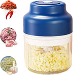 Electric Garlic Chopper, 2025 New Mini Portable Veggie Chopper, Garlic Grinder Masher Rechargeable, Wireless Food Processor for Ginger, Chili, Fruit, Meat (Blue, 320ML)
