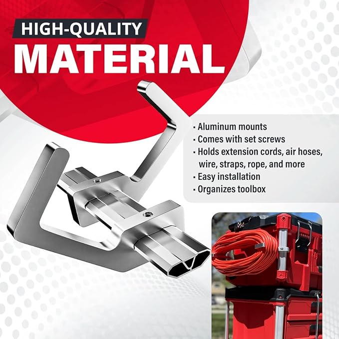 Packout Extension Cord Holder for Alpha Rail System Compatible with Milwaukee Packout Tool Box - Fits Packout Organizers - Perfect Packout Accessories Upgrade & Packout Mods Solution - Silver